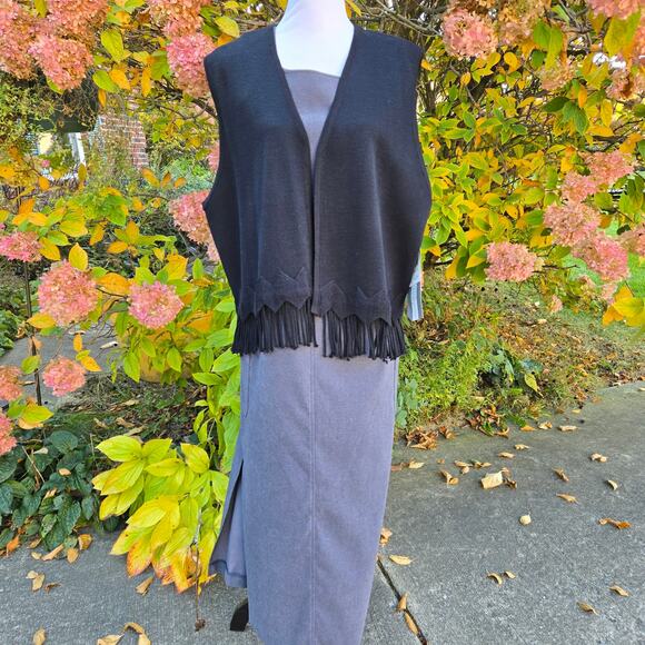 Vintage with Tags Maggie London Woman Black Fringed Vest Wool Blend size 2X Boho - Picture 5 of 12